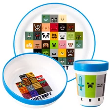 Minecraft 3pcs Bicolor Kids Dinner Tableware Set Plate, Bowl & Tumbler