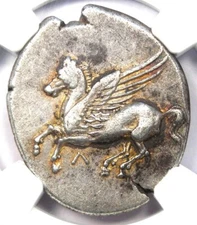 Acarnania Leucas Silver AR Stater 300 BC Pegasus and Athena Coin - NGC XF (EF)