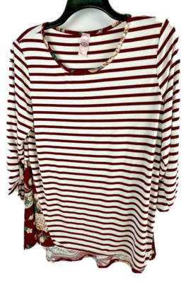 pink coconut boutique 3X women s top maroon stripe