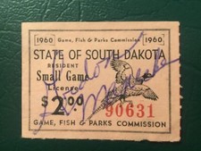 ICOLLECTZONE US South Dakota 1960 Resident Small Game Revenue Stamp VF used