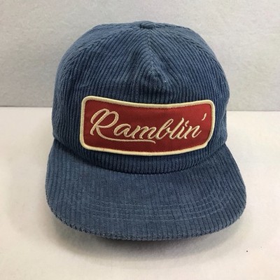 STUNTIN  Hat Blue Corduroy SnapBack Ramblin Patch Damn Fine Goods Stylish Retro
