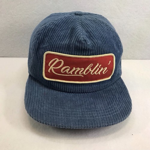 STUNTIN Hat Blue Corduroy SnapBack Ramblin Patch Damn Fine Goods Stylish Retro