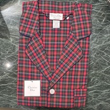 Christian Dior Men's Plaid Pajama Top Large Cotton Pearl Button Sleep Shirt