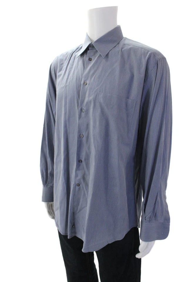 Camisa de vestir Armani Collezioni para hombre a rayas con botones azul algodón talla 41 16 Foto 2 de 4