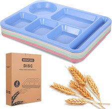 8 Pcs Divided Food Plates, 14" Wheat Straw Tray, 5-Compartment Unbreakable Fast