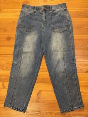 Democracy Ab''solution  High Rise Barrel Leg Utility Jeans Women's Size 14 Grunge