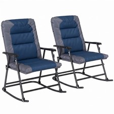 2PC Folding Rocking Camping Chairs, Oversized Rockers, Navy Blue