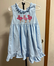 Stitchy Fish Girls 4T Blue Knit Cotton Blend Fit Flare Dress Ruffle Flamingo