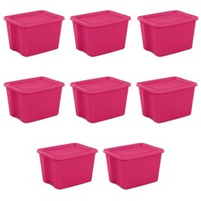 Sterilite Large Storage Bin, 18 Gallon Plastic Storage Container 8 pack - Pink
