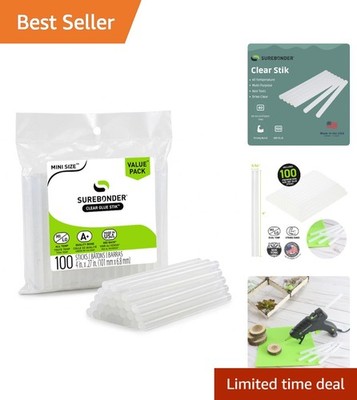 High-Quality 100 Pack Hot Glue Sticks - 4-inch Mini, Clear, All-Temperature Use
