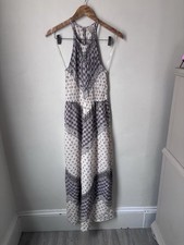 Lucky Brand Paisley Rayon Maxi Dress Halter Sleeveless Strap White Purple Gray M