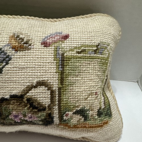 Needlepoint Embroidered Throw Pillow Floral Sprinkling Can 20"x7" Boho Cottage - Picture 6 of 12