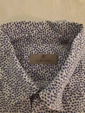 Canali 1934 Shirt Floral Long Sleeve Button Up Cotton Blue Mens XL