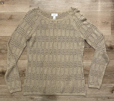Ann Taylor LOFT Beige Open-Knit Pullover Swea...