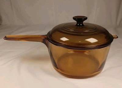 Vintage Amber Vision Corning Ware 2.5L Glass Pot Saucepan with Pyrex Lid V-2.5-C