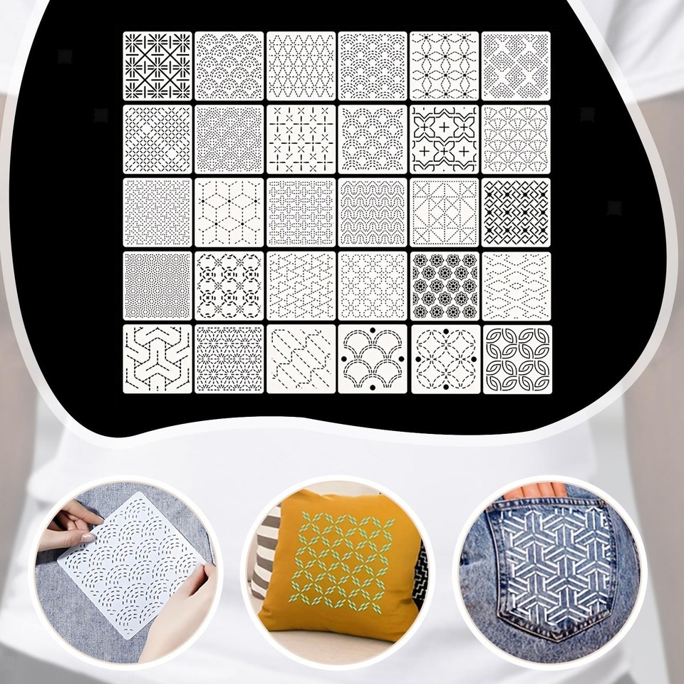 30Pcs Sashiko Stencil Drawing Line Embroidery Pattern Pet Reusable DIY ...