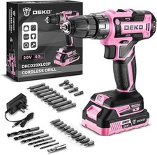 Power Drill Cordless DEKOPRO Pink Cordless Drill 20V Electric Power pink and red
