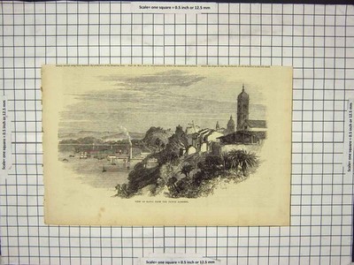 Original Old Antique Print View Bahia From Public Gardens Boats Prin