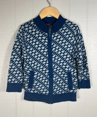 VTG Y2K Small Paul By Paul Frank Boys 7 Geo Guitar Print Full Zip Sweater Blue