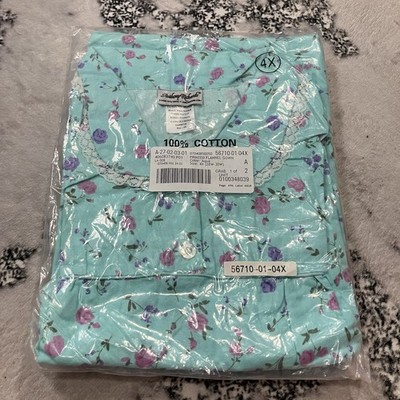 Anthony Richards Plus 4X Aqua Flannel Floral Front Cotton Lounger Dress Gown