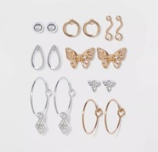 A New Day Cubic Zirconia Stud Earring Set 8pc Nickle Free Silver  Gold A220