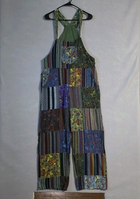 Kathmandu Imports Womens Mushroom Patchwork Hippie Boho Overalls Size Medium