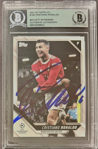 2021-22 TOPPS UCL #100 Signed Cristiano Ronaldo Beckett Witness Authentic AUTO