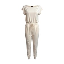 PrettyGarden Womens Apricot Beige Short Sleeve Drawstring Waist Jumpsuit Large