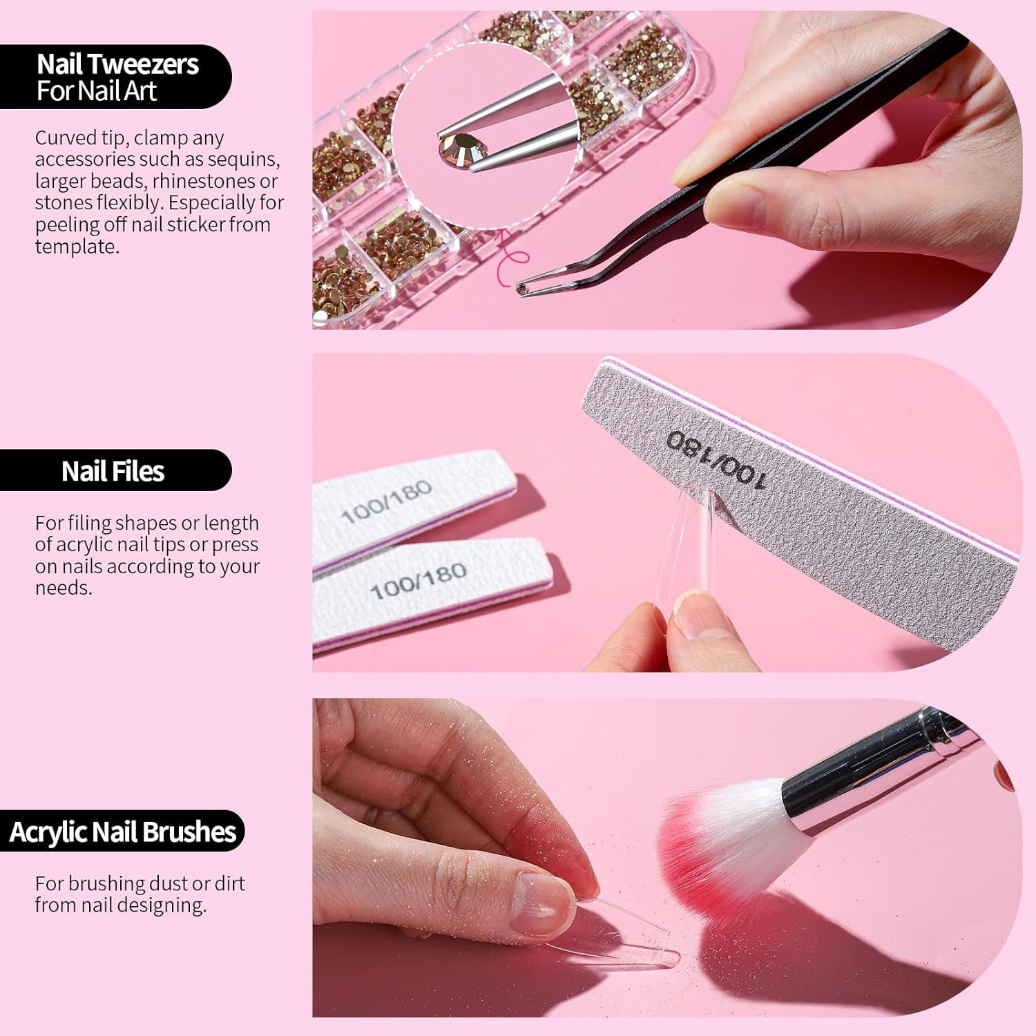 Nail Art Tools Kit with Brushes Dotting Tools Stands Palette Files for DIY Nails