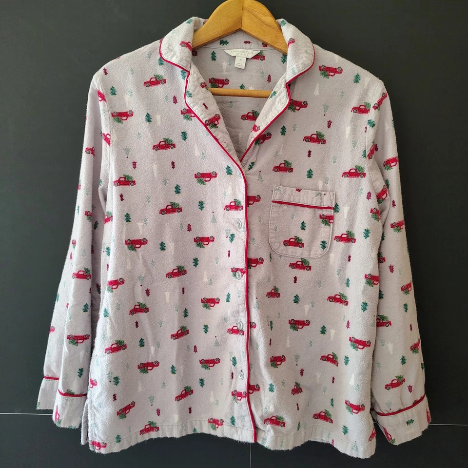 Charter Club Women's Holiday 100% Cotton Flannel Pajama Set Sz M Christmas Truck - Image 2 of 4
