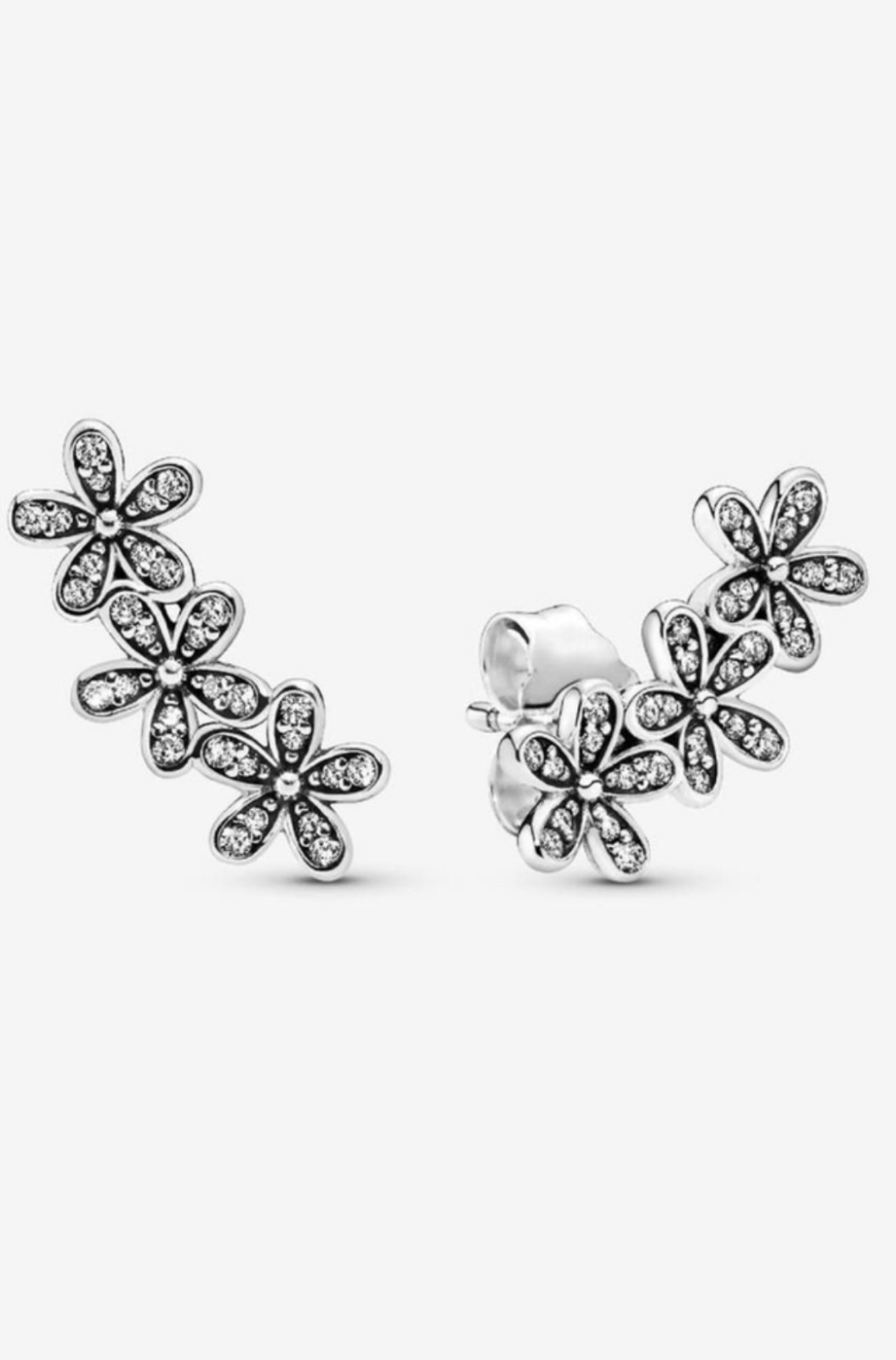 Clous d'oreilles Marguerite Pandora puces d'oreilles fleur argent et strass