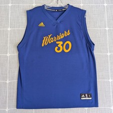 Adidas Golden State Warriors Steph Curry Jersey Mens L/XL Blue 2016 Stains