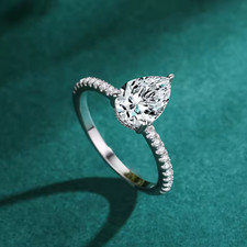Genuine 925 Sterling Silver A5 Pear Cut Zirconia Waterdrop Ring Size 5-11 