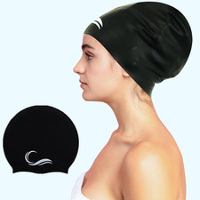 Silicone Swim Cap Check Size before Buying - Waterproof Black, Red Blue Swim