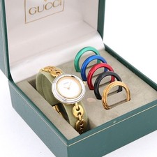 Gucci Change Bezel 11/12.2 Quartz Gold White Dial Women Watch w/Box Used