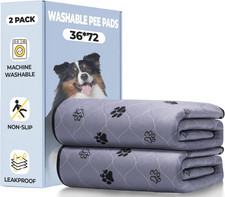 Washable Dog Pee Pads, Leakproof, 36''X72'' 3X6Ft -2 Pack, Gray
