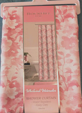 Pink Rose Floral On White Watercolor Shower Curtain Water Repellent Poly Fabric