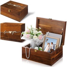 Large Wooden Wedding Keepsake Box with Lids 12 x 9 x 5.5 Inch, Wedding Memory...