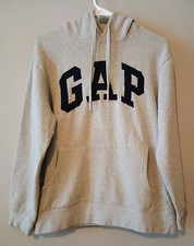 GAP Men's Gray Logo Pullover Hoodie Fleece Drawstring Size S