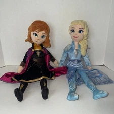 TY Sparkle Frozen Plush Anna And Elsa Sisters Glitter Eyes 16" Disney Princess