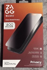 ZAGG Glass Privacy Screen Protector for iPhone 15 Pro Max 3x Stronger New 