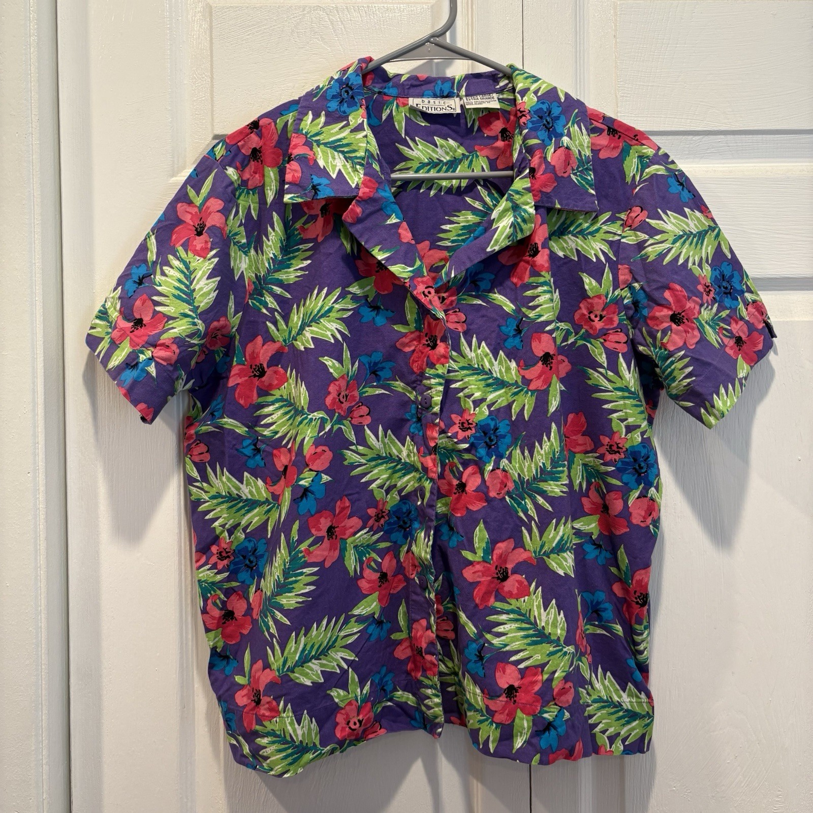 Vintage Basic Editions Purple Tropical Short Slee… - image 1