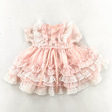 Vintage Baby Girl Pink Dress Ruffled Skirt Lace Bow Detail
