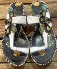 L’ARTISTE 37 Size 6.5 Spring Step Sandals Floral Leather