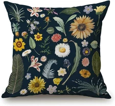 Blue Floral Farmhouse Decor Family Decoration Botanical Cotton Linen Home Decora