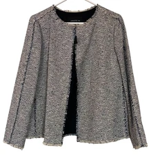 NWT Lafayette 148 Blue Tweed Fringed Blazer Jacket Quiet Luxury Old Money 10