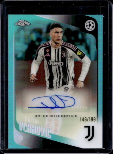 2025-26 Topps Chrome UEFA Dusan Vlahovic Auto RC Aqua Refractor #/199 Juventus