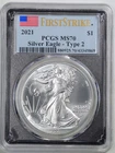 2021 Type 2 1oz Silver American Eagle MS70 PCGS 48166986 First Strike