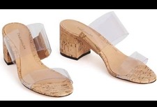 Women's Clear Chunky Two Strap Open Toe Heeled Dress Sandals Size 9.5