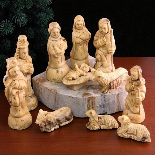 VTG Nativity Set Artisan Carved Olive Wood Bethlehem Creche Holy Family 13 READ - Picture 4 of 24
